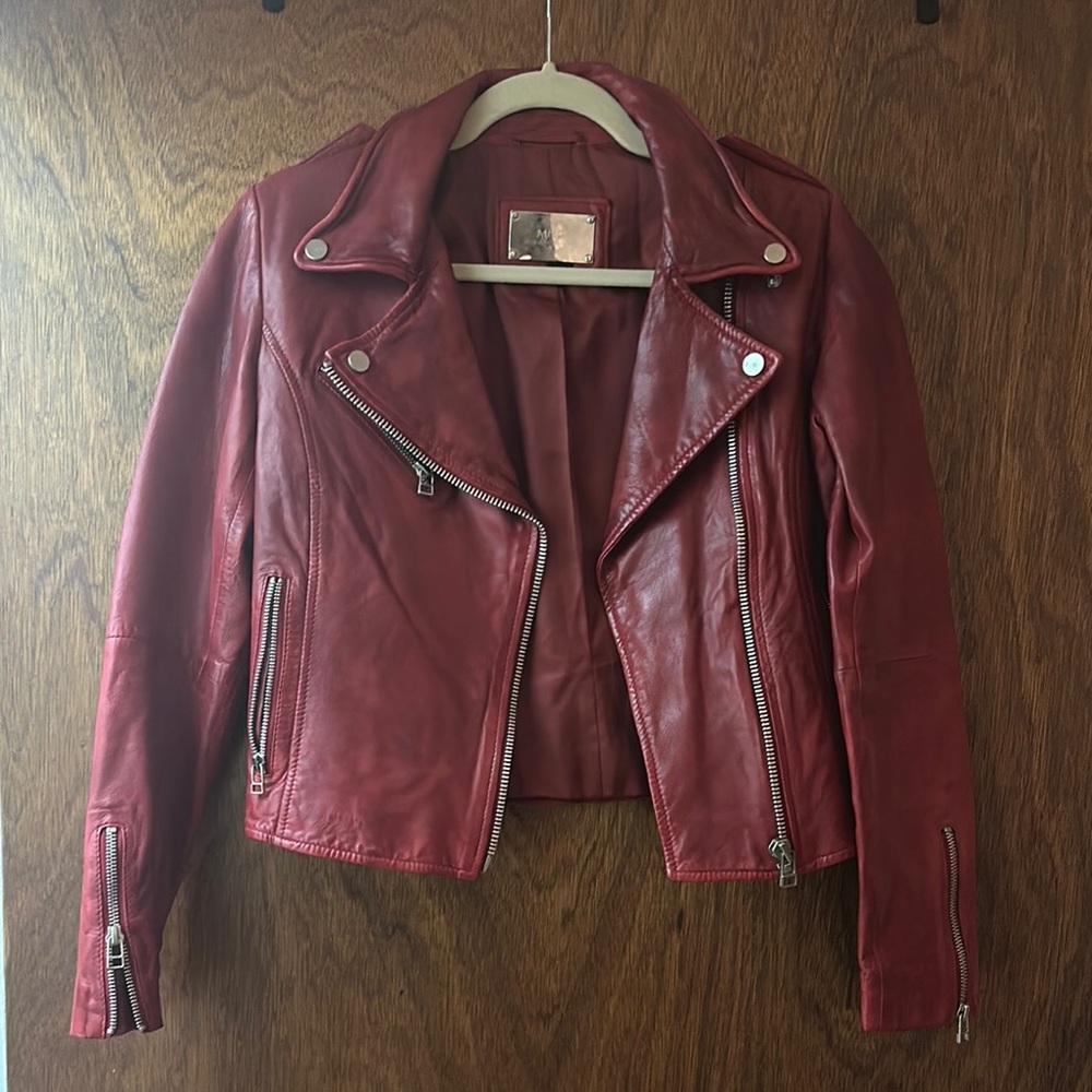Mango Red Leather Biker Jacket